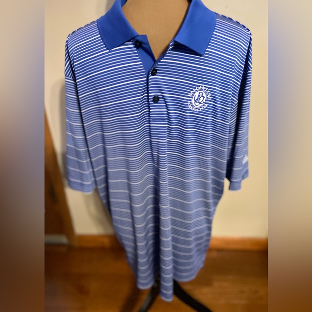 NWT/ ADIDAS GOLF, GORGEOUS ROYAL BLUE AND WHITE POLO, SIZE L, RETAIL $50